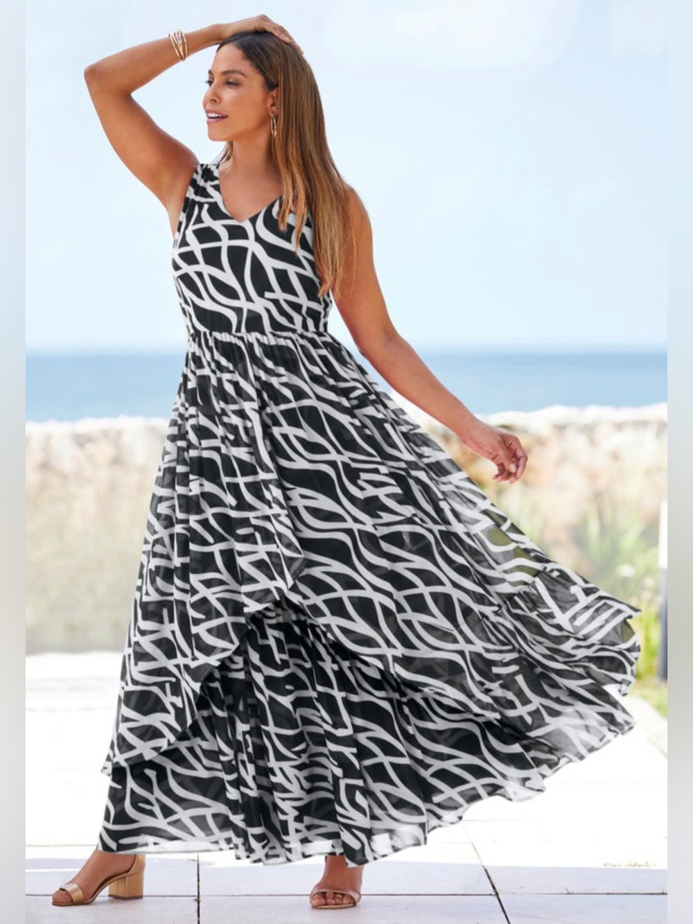 Jessica London Flyaway Maxi Dress Black & White Swirl Women’s Plus Size 26W NWOT